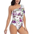 thumbnail image 3 of Rateoe Rose Flowers Pattern Women One Piece Swimsuits Tummy Control One Shoulder Bathing Suits Ruffle Swimwear-X-Large, 3 of 6