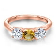 thumbnail image 3 of Gem Stone King 18K Rose Gold Plated Silver Yellow Citrine and White Moissanite Engagement Ring for Women | 1.45 Cttw | Round 5MM | Gemstone November Birthstone | Size 5, 3 of 7