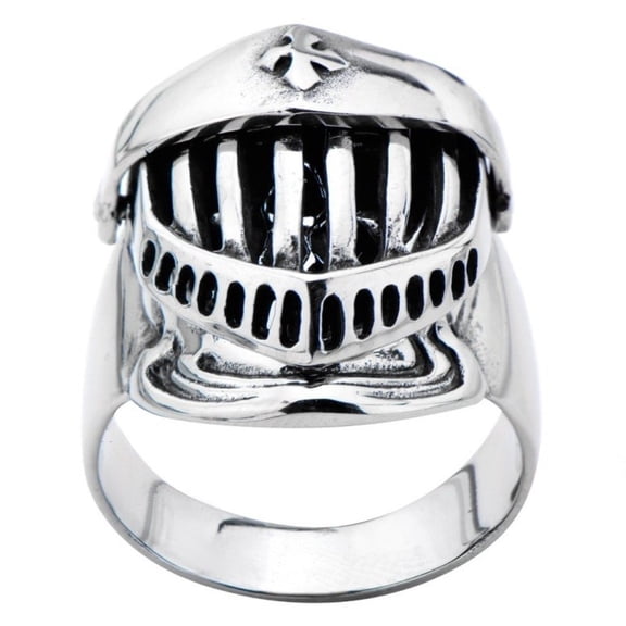 INOX JEWELRY Mens Stainless Steel knight Mark Moving Mask Ring Size 9
