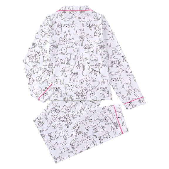 Womens Pajamas Trendy Printed Collar Long Sleeve Long Pants Womens Pjs,White-1,L