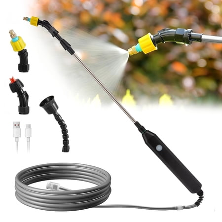 Shopmall Electric Watering Sprayer USB Rechargeable Garden Sprayer Wand with 2 Nozzles&10FT Hose for Yard, Lawn, Weeds, Plants
