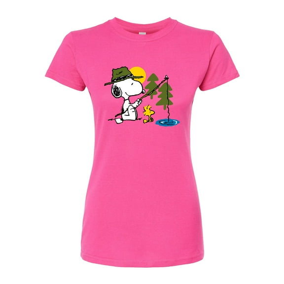 Peanuts - Snoopy Woodstock Fishing - Juniors Fitted Graphic T-Shirt