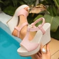 thumbnail image 2 of Hurxie Women's Low Wedge Heels Summer Dressy Platform Sandals Elastic Ankle Strap Open Toe Flower Shoes Pink 7, 2 of 8
