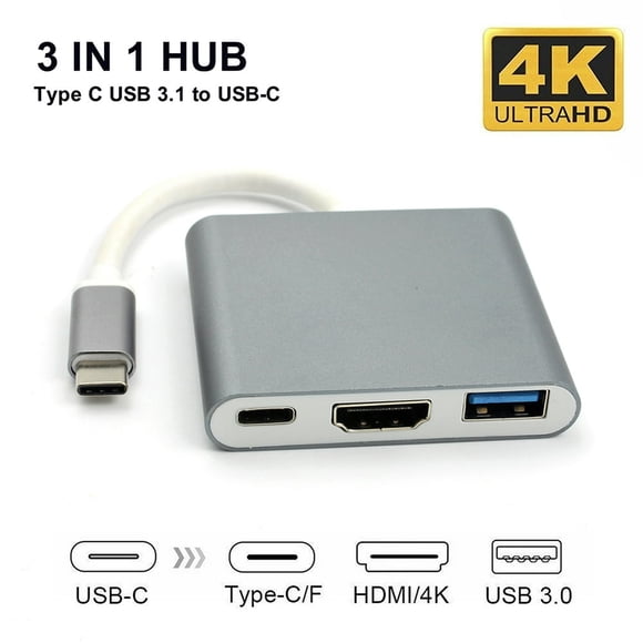 MesaSe Adaptateur Convertisseur Concentrateur USB-C 3 en 1 USB 3.1 Type-C vers 4K UHD Compatible HDMI pour Macbook