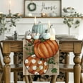 thumbnail image 5 of Camino de mesa de otoño con calabazas naranjas y eucalipto, decoración para mesa de comedor de cocina de Acción de Gracias otoñal para decoración de fiesta en el hogar, 13 x 72 pulgadas, 5 of 5