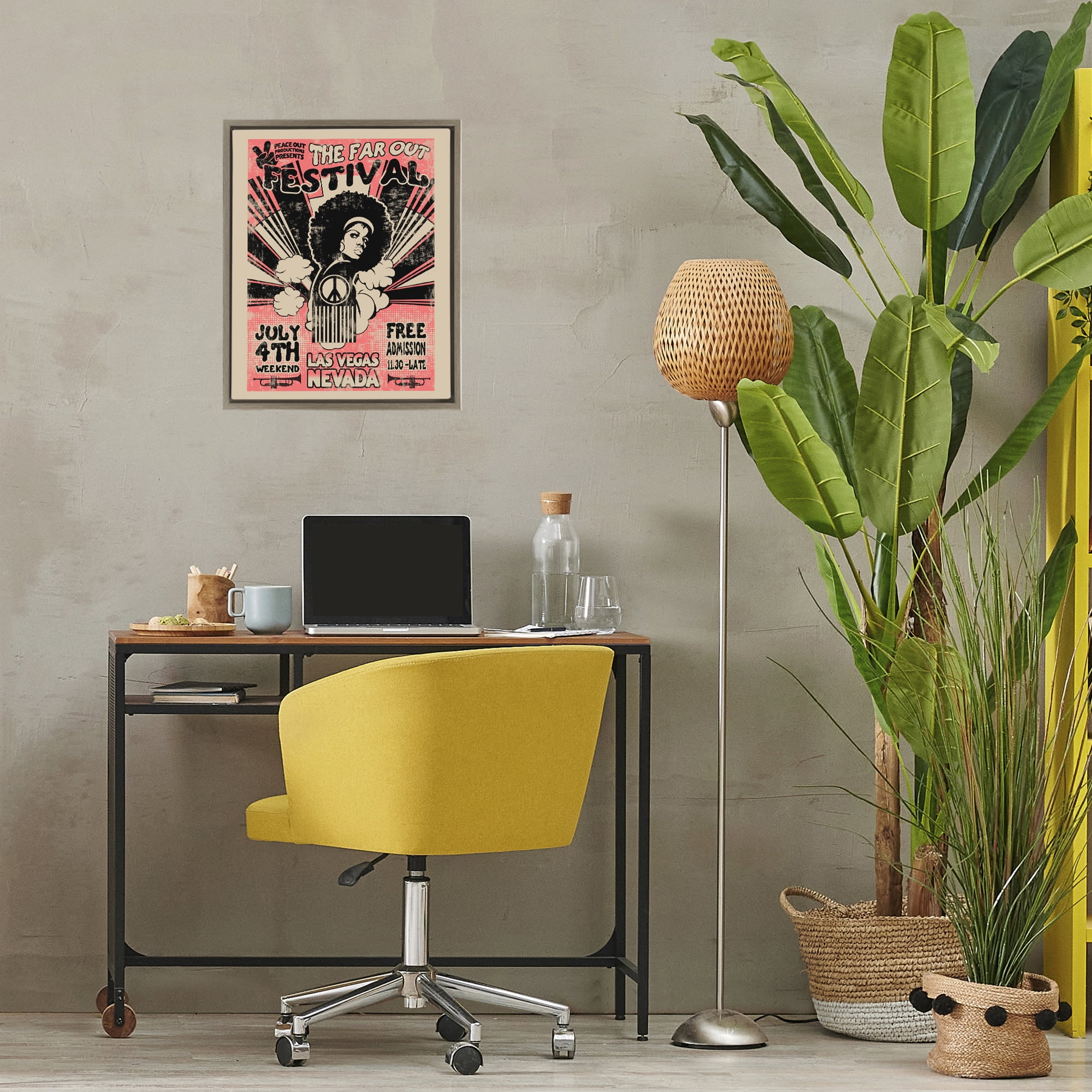 Stupell Industries Retro Far Out Festival Poster Brown Framed Floater Canvas Wall Art, design by Ali Chris