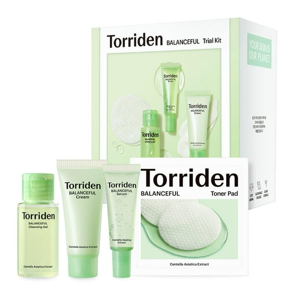 Torriden BALANCEFUL Cica Trial Kit – 5D Cica Infused Daily Skincare Set, Hydrating & Soothing 4-Step Regimen, Travel Size