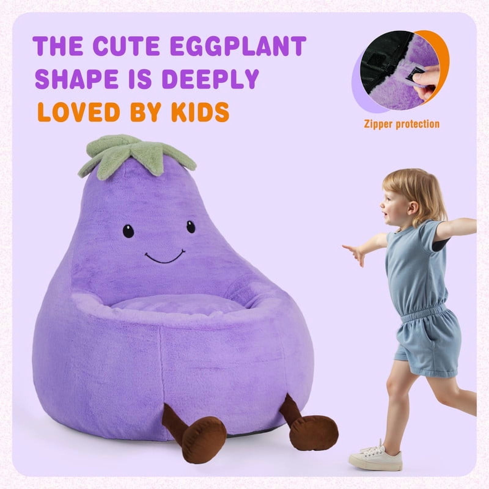 Gianna Kids Bean Bag Chair, 31 Inch Stuffed Toddler Couch with Faux Rabbit Fur Cover for Teens & Kids, Comfy Lazy Sofa Chair for Reader, Living Room, Bedroom, Purple