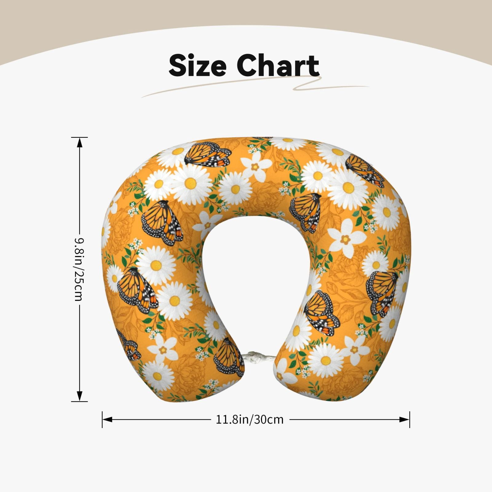 Xecao White Floral and Butterflies Print Memory Foam Cervical Neck Pillow Versatile U-Shaped Pillows for Home,Office,Camping,Travelling,Soft Washable Cover