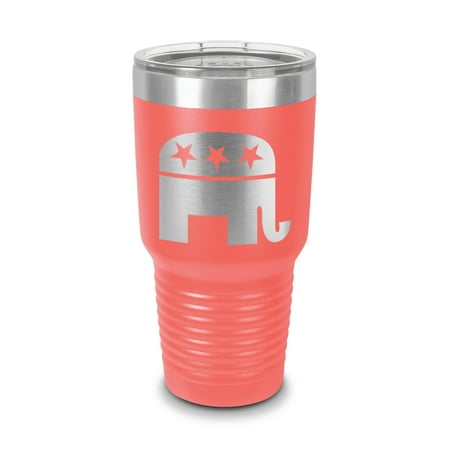 

Republican Logo Tumbler 30 oz - Laser Engraved w/ Clear Lid - Stainless Steel - Vacuum Insulated - Double Walled - Travel Mug - elephant gop grand old party - Coral