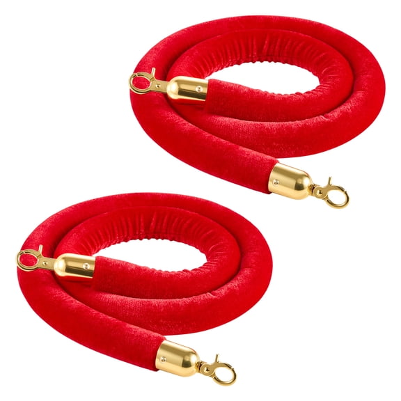 KFFKFF Set of 2 Red Velvet Stanchion Ropes, 5 ft Crowd Control Barrier Ropes with Gold Hooks, Ideal for Events, Theaters, Openings, Hotels, and Parties