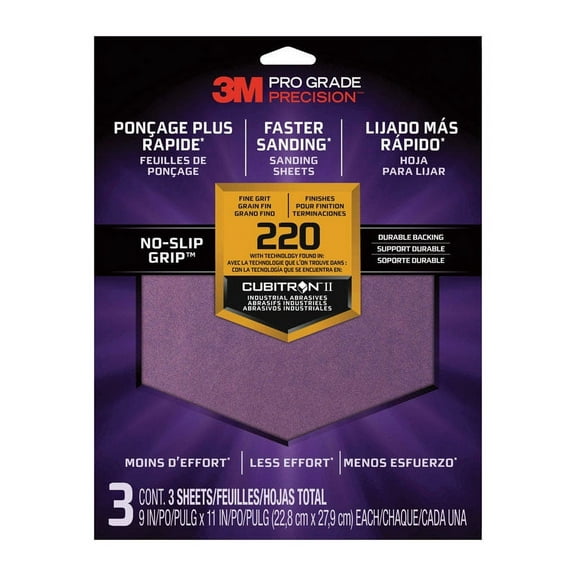 9" x 11" 3M SHR220-PGP-3T Pro Grade Precision Faster Sanding, Sanding Sheets, 220-Grit Fine, 3-Pack