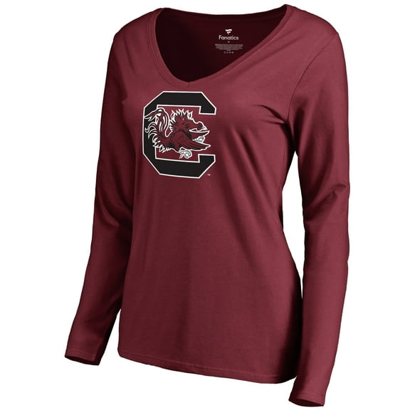 Women's Garnet South Carolina Gamecocks Primary Logo V-Neck Long Sleeve T-Shirt