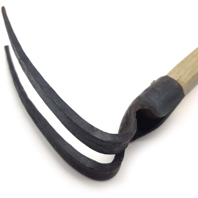 Mini azadas de jardín manuales, herramienta de desmalezado de doble cabeza, azada/cultivador de púas de acero al carbono, herramientas de jardín combinadas de 3 puntas con mango de madera, 3 puntas