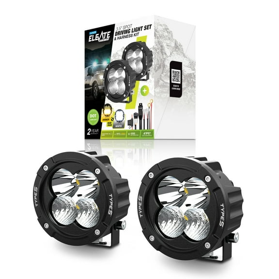 TYPE S - Elevate 3.5 Inch Spot Beam Round Pod Light Set and Harness Kit - DOT Compliant - 4,360 Total Raw Lumens, Waterproof, Die-cast, Off Road Lights, Truck, Jeep, UTV, ATV, SUV, 2 Pack
