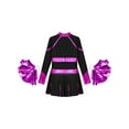 thumbnail image 4 of Doomiva Kids Girls Rhinestone Letter Print Long Sleeve Cheerleading Uniform Dance Dress with Pom Pom Carnival Dancewear Black&Hot Pink 14, 4 of 5