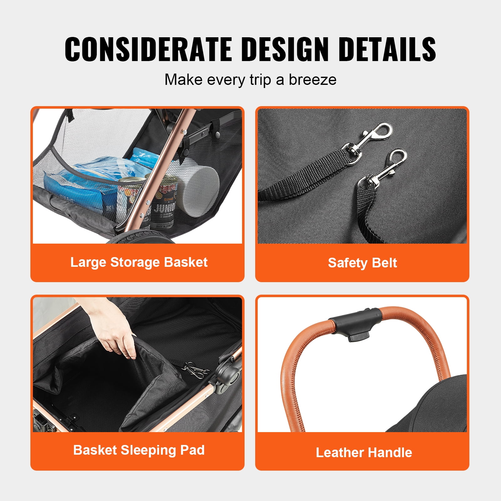 KFFKFF 3-in-1 Pet Stroller, 4 Wheels Foldable Premium Multifunction Dog Stroller with Storage Basket, 66 lbs Weight Capacity, Black