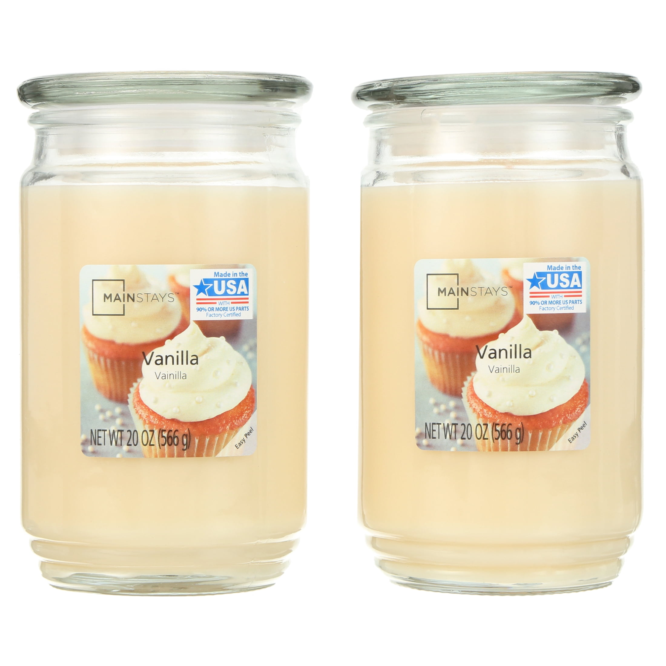 Mainstays Vanilla Scented Single-Wick Large Glass Jar Candle, 20 oz., 2-Pack