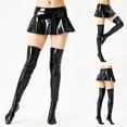 thumbnail image 4 of ZPAQI Women PU Leather Metallic Wetlook Low Waist Zippers Pleated Flared Short Skirt, 4 of 19