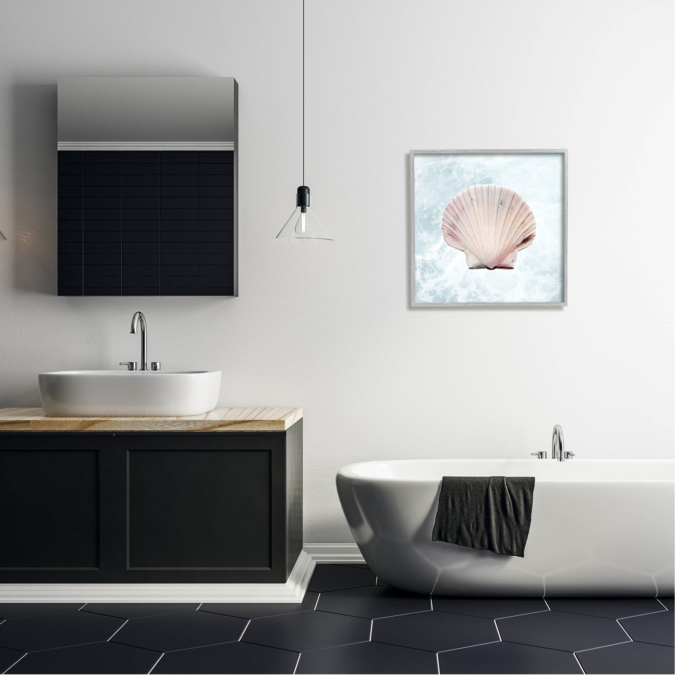 Stupell Industries Clam Shell Sea Water Graphic Art Gray Framed Art Print Wall Art, Design by Marcus Prime