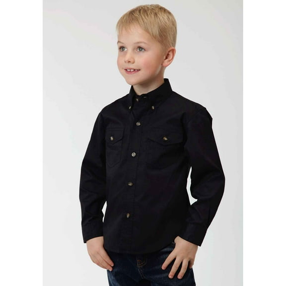 Roper Boys Black Solid Long Sleeve Western Button Shirt