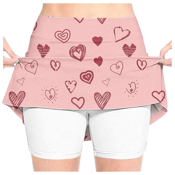 CPNG Girls Skorts High Waist Athletic Skirts with Shorts Little Girl Casual Heart Print High Waisted Stretchy Sporty Skorts