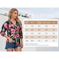 thumbnail image 2 of ZXSXSY Hawaiian Shirts for Women Floral Print V Neck 3/4 Sleeve Tops Elastic Cuff Casual Blouses, 2 of 6