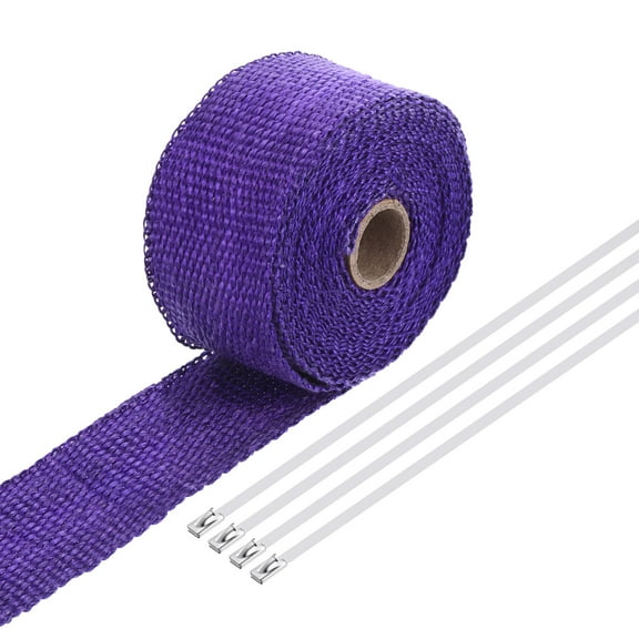 Uxcell Fiberglass Exhaust Wrap Tape 2"x16.4' Purple Header Heat Wrap with 4 Ties