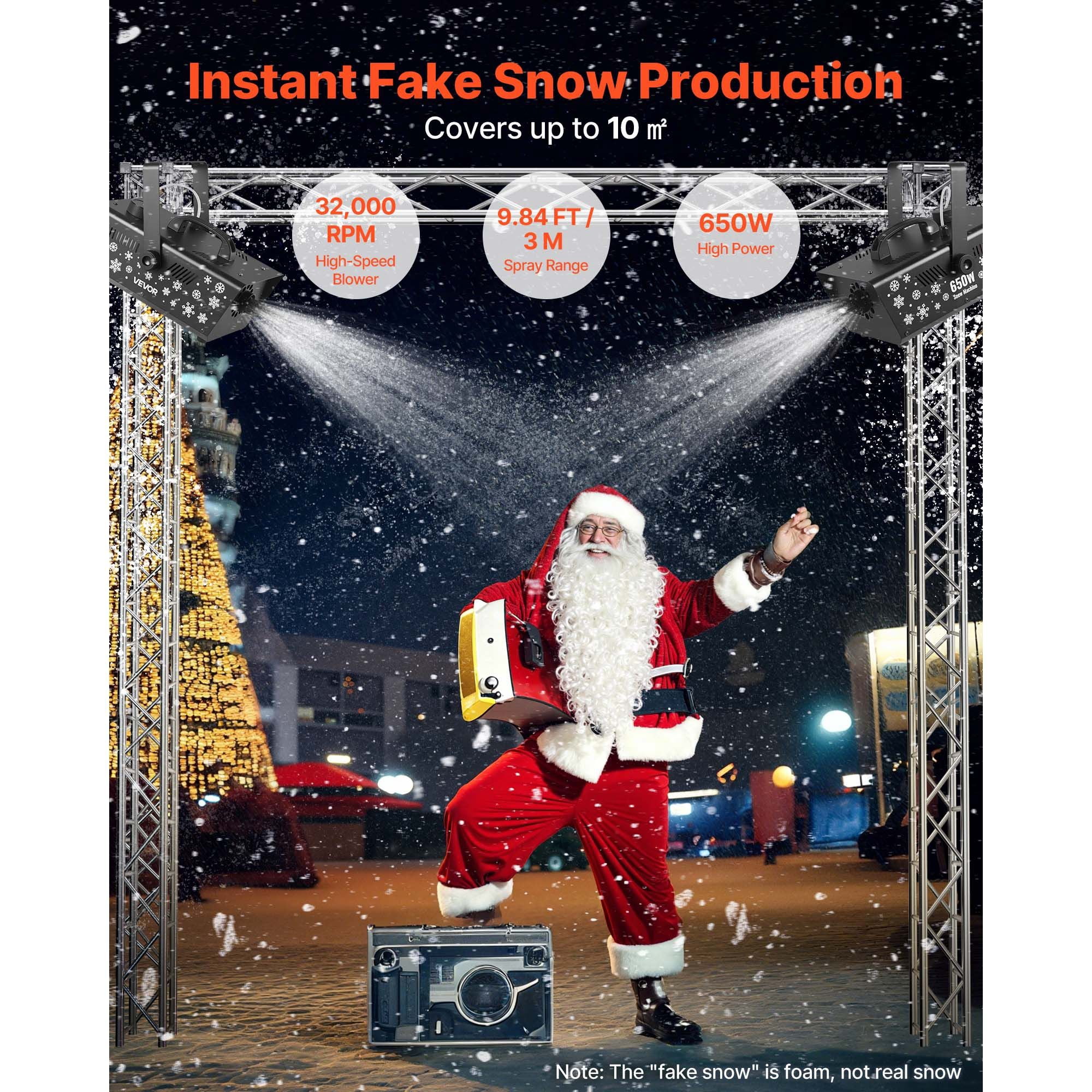 Snow Machine, 650W Handheld Hanging Fake Snow Maker, Snowmaking Machine with Portable Handle, Outdoor & Indoor Artificial Snowflake Maker for DJ Stage Parties Christmas Decor