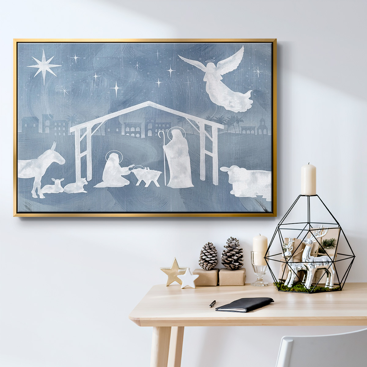 Star of Bethlehem Collection A - Framed Gallery Wrapped Holiday Canvas - 25 x 37 - Gold Frame