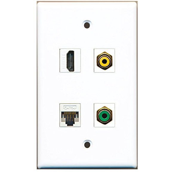 RiteAV - 1 Port HDMI 1 Port RCA Yellow 1 Port RCA Green 1 Port Cat5e Ethernet White Wall Plate