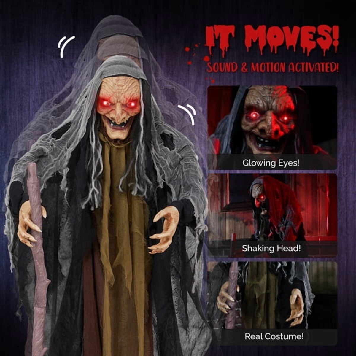 5.3FT Halloween Standing Decoration, Sensor-Activated (LED Eyes/4 Phrases/Swaying), Weather-Resistant Synthetic Fiber for Yard/Garden