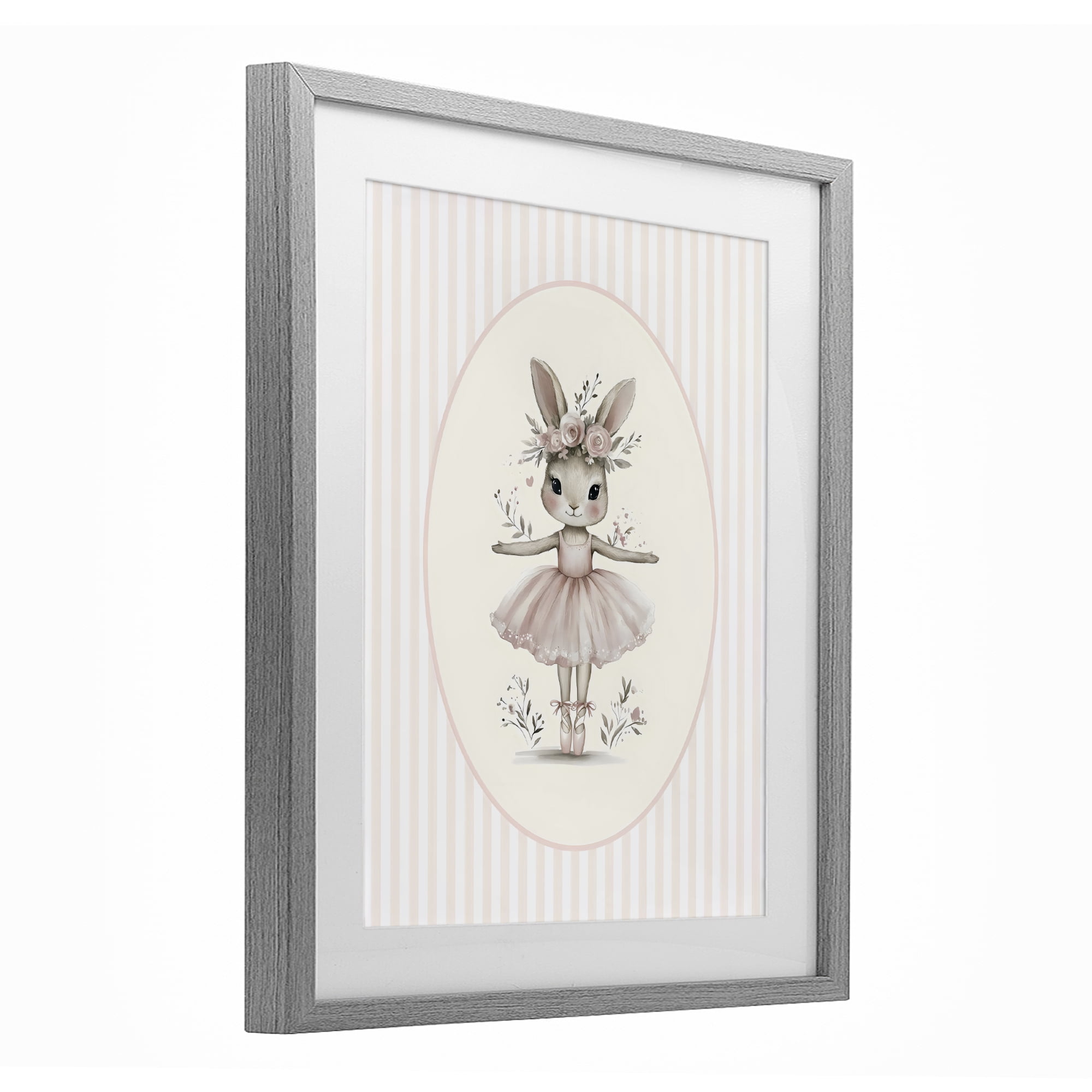 Stupell Industries Nursery Ballerina Bunny Striped Gray Framed Print Under Glass, design by LSR Design Studio