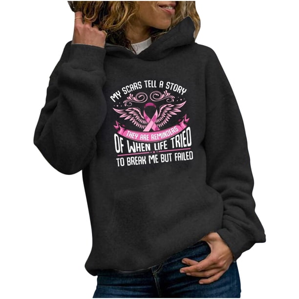 Sudaderas con capucha informales para mujer, camisetas con estampado de cinta rosa, blusa, camiseta Fridja hj4967