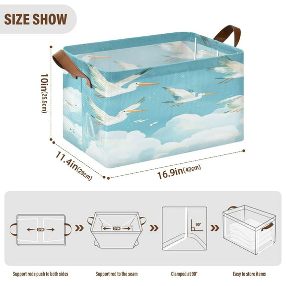 BZSMCE Collapsible Fabric Cube Storage Bins White Seagulls Design Pattern Storage Box