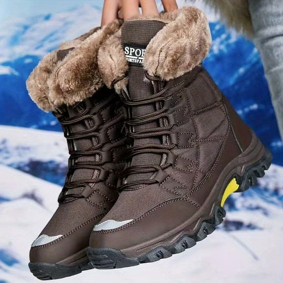 Women'S High-Top Winter Snow Boots - Warm Fleece-Lined, Non-Slip Rubber Sole, Durable Fabric Upper, Round Toe Design for Outdoor Hiking & Casual Wear, Beige, Hiking Boots, Cold Weather Footwear