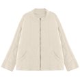 thumbnail image 4 of kamemir Quilted Jackets for Women Long Sleeve Zip Up Jacket Coat Loose Fit Puffer Jackets Winter Warm Outwear with Pockets(Beige,L), 4 of 5