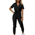 thumbnail image 2 of Ausyst Jumpsuits for Women Fashion Solid Color Casual Lapel Belt Short Sleeve Overalls Summer Baggy Rompers Clearance, 2 of 4