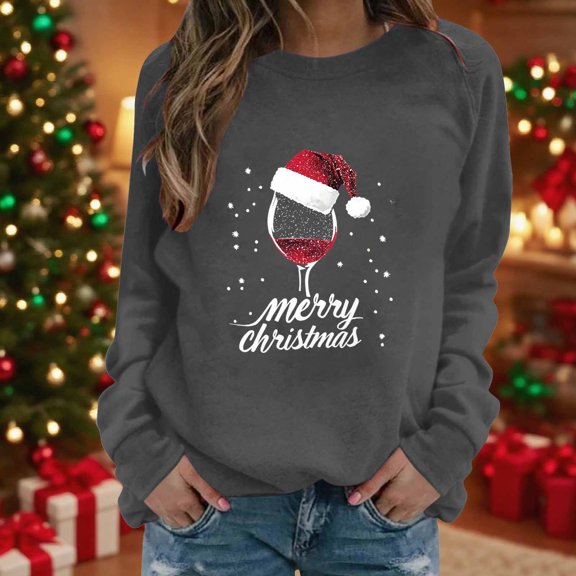 FDGIU Trendy 2025 Women's Xmas Sweater – Funny Print Long Sleeve Pullover, Winter Casual Tunic