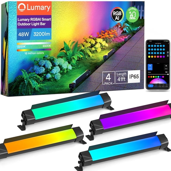 Lumary Smart Outdoor LED Light Bar RGBAIWW IP65 Backyard Ambient Floodlights Aluminum 15 Inch 4 Pack