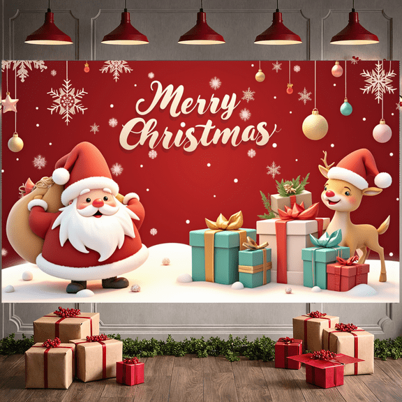 Colorful Design Merry Christmas Festive Santa Claus Banner for Holiday Decoration Winter Party Celebration
