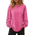 thumbnail image 2 of WULMLEO Women Retro Vintage Wash Sweatshirts Long Sleeve Crewneck Tops Oversized Loose Curved Hem Soft Lightweight Fall Daily Wear Tees Hot Pink M, 2 of 8