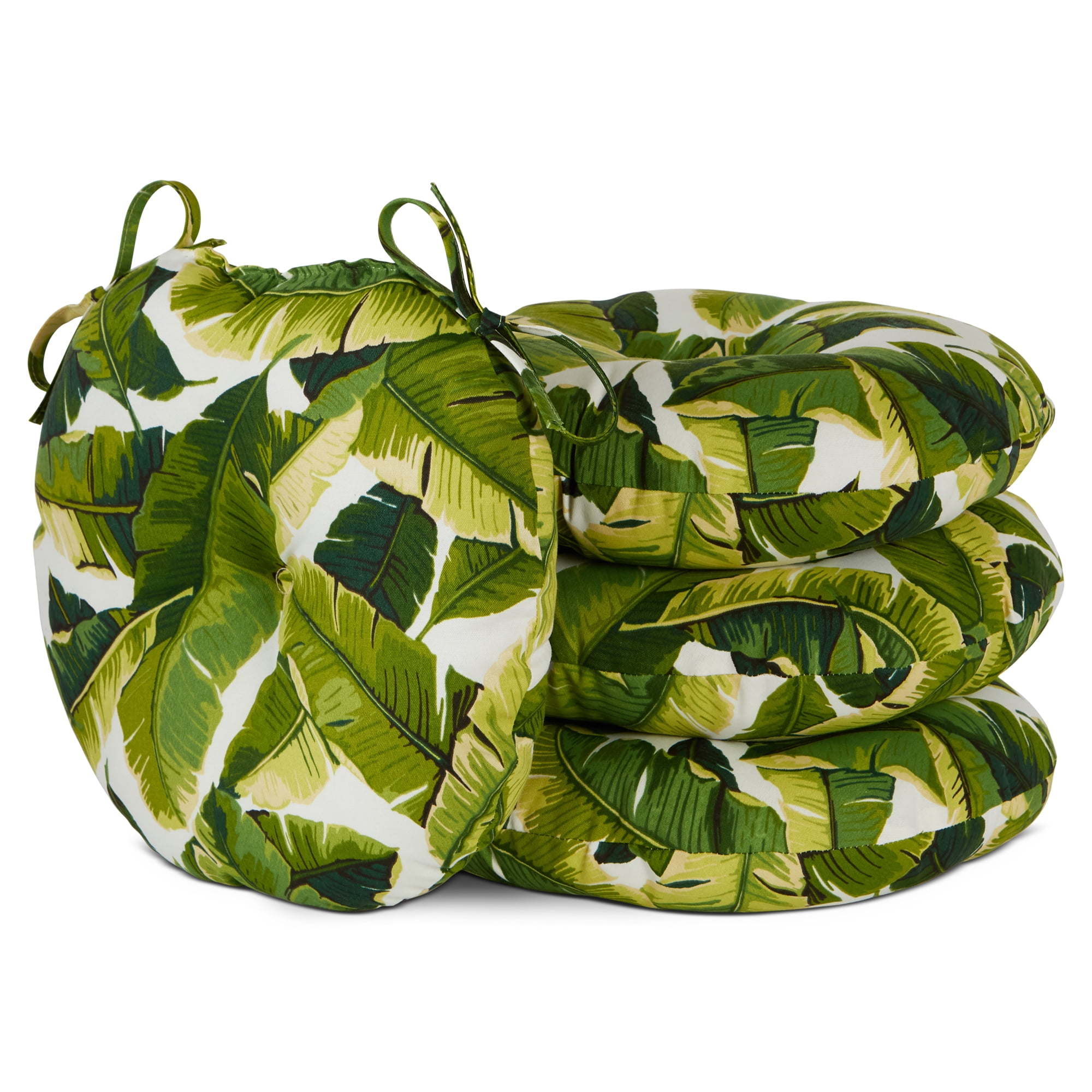 Palm Leaves White 15-inch Outdoor Round Bistro Chair Cushion (4-pack)