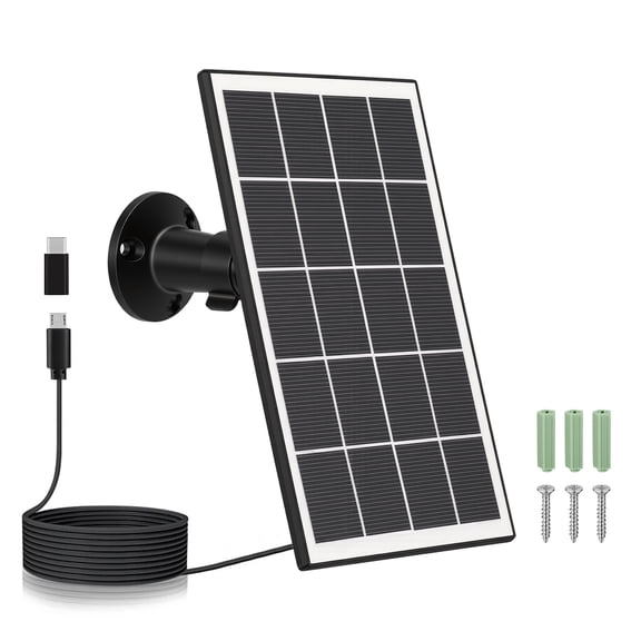 3W Solar Panel for Security Camera Outdoor, 5V USB Solar Panel Charger Compatible with Rechargeable Battery Powered Cam, IP65 Waterproof, 9.8ft Cable, Type C Port Adapter, 360° Adjustable Bracket