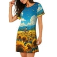 thumbnail image 2 of Kdxio Field Bicycle Young Sunflower Pattern Womens Short Sleeve Sleepshirt Scoopneck Cute Nightdress Ruffle Comfy Nightgown, 2 of 6