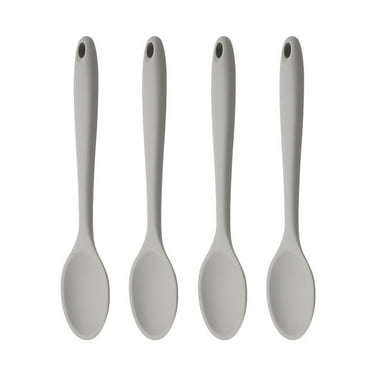 4Pcs Silicone Nonstick Mixing Spoon Heat Resistant Stirring Spoons Soup Spoons Salad Spoons for Kitchen Cooking Stirring Serving Grey