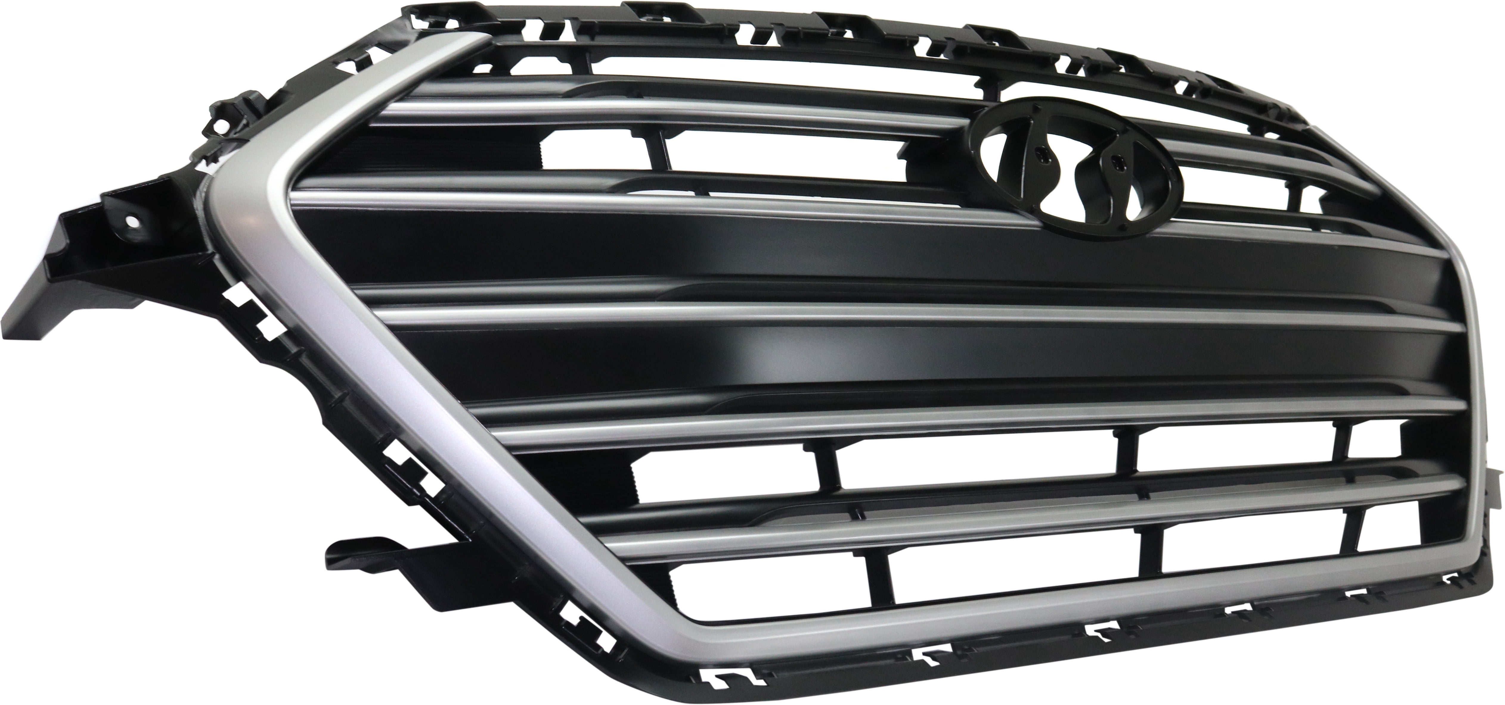 Grille Assembly Compatible With 2017-2018 Hyundai Elantra Painted Silver Shell with Black Insert