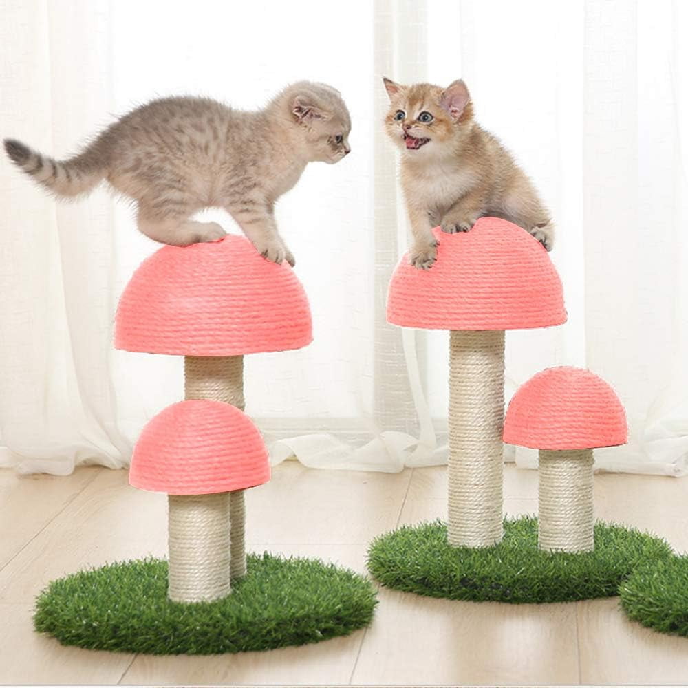 ShellKingdom 16.5'' Cat Scratching Post, Natural Sisal Claw Scratchers for Kittens Small Cats, Mushrooms Cat Interactive Toys, Pink