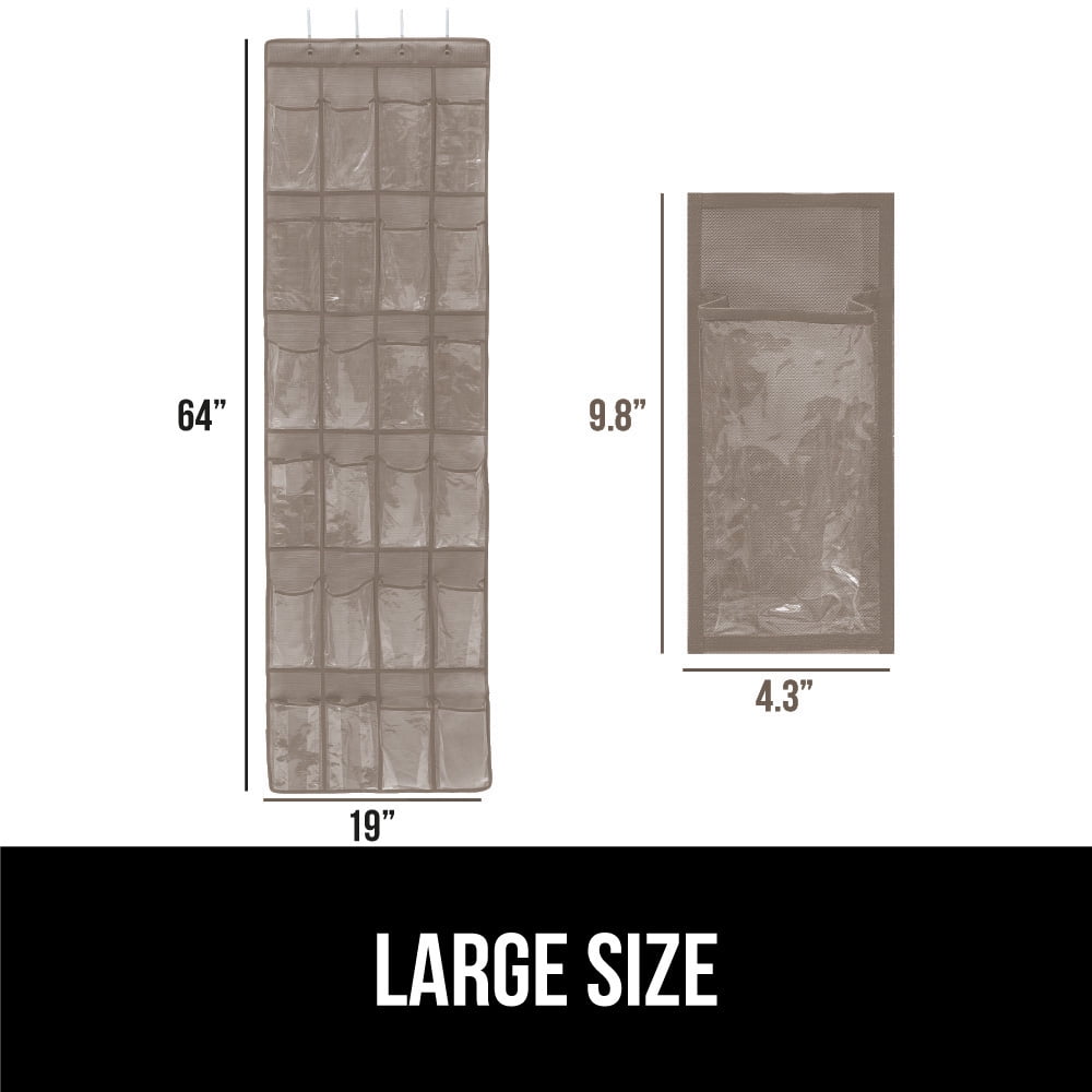 GORILLA GRIP 24 Pocket Over the Door Shoe Organizer, Clear PVC Pockets, Up to 40 Pounds, Hang on Doors, 2 Pack, Beige
