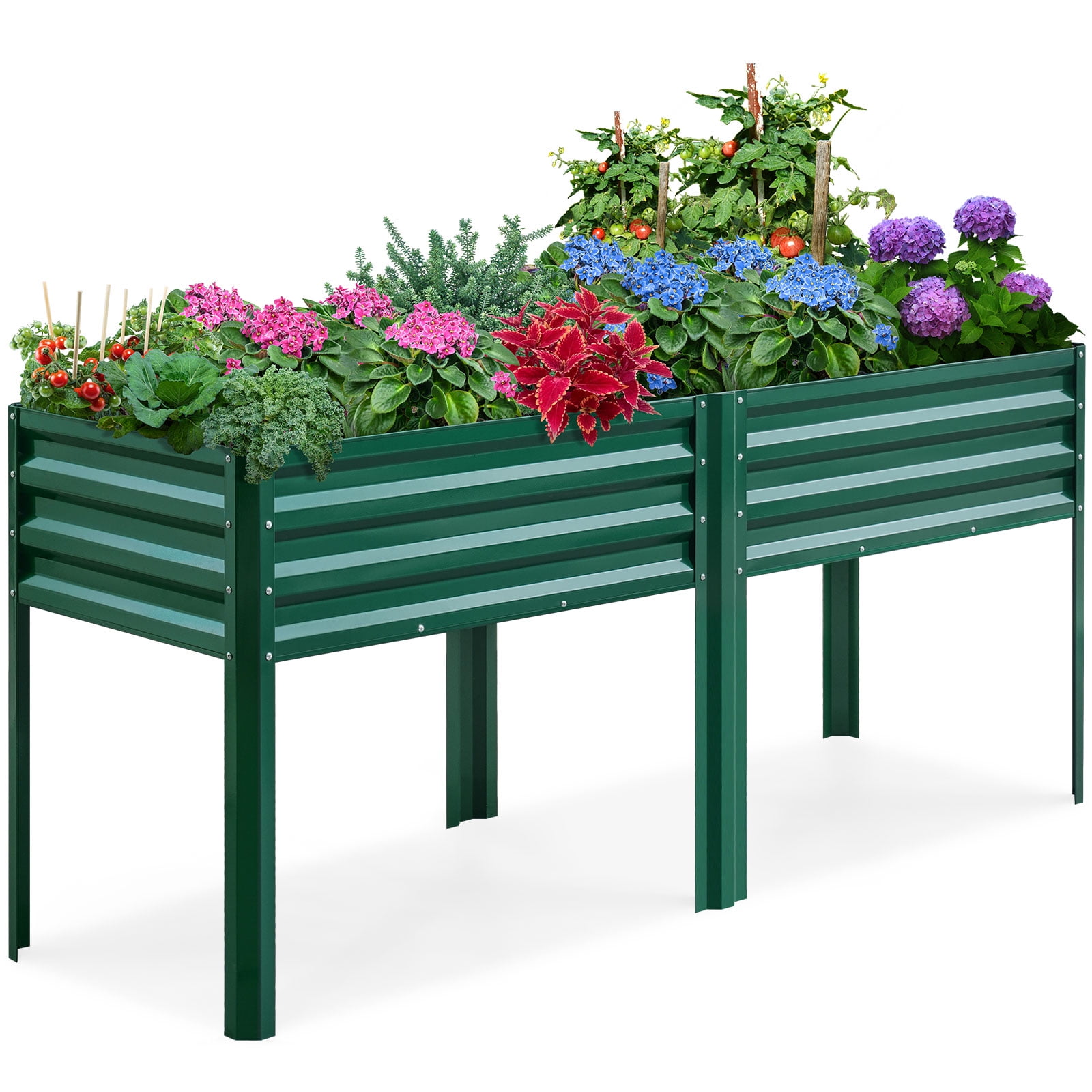 KING BIRD Raised Garden Bed with Legs Galvanized Large Elevated Planter Box for Backyard, Patio, Balcony, 600lb Capacity, Green 70.9x22.8x31.5 in